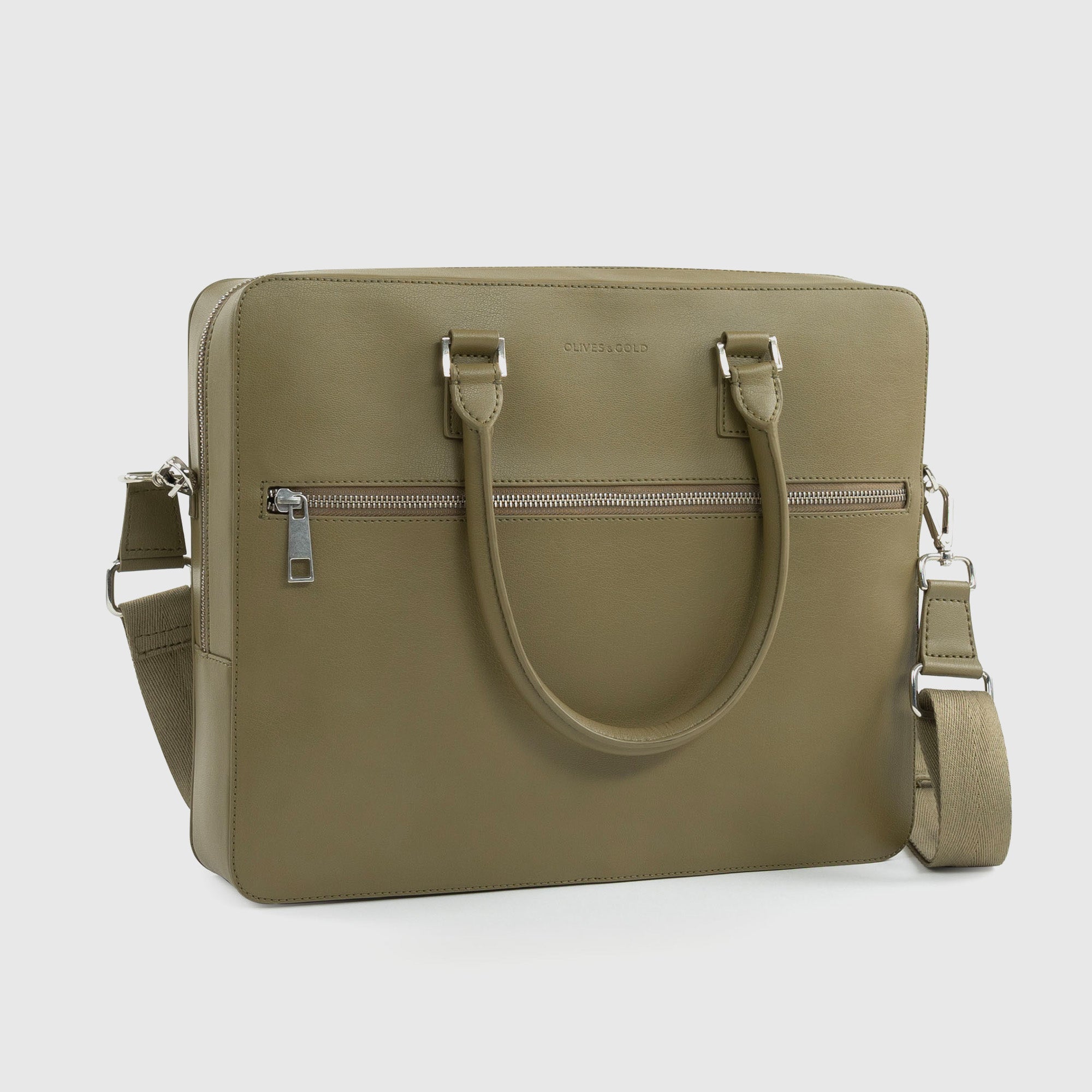 Olive Green Leather Zipper Large Tote Bag With Wide Shoulder Strap |  Baginning